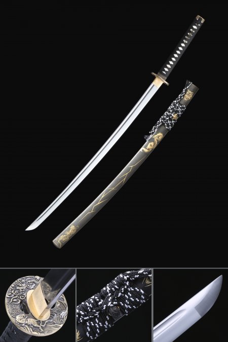 Handmade Japanese Samurai Swords Spring Steel With Dragon And Tiger Theme