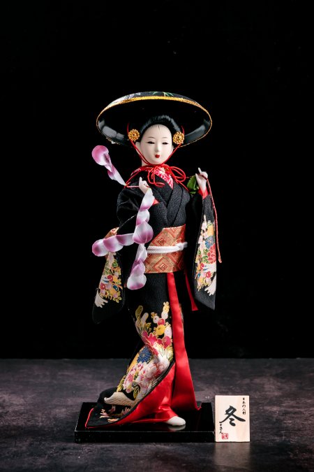Japanese Geisha Doll With Vintage Kimono