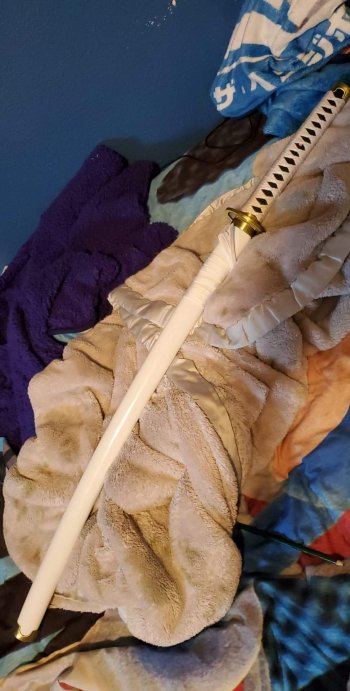 Handmade Japanese Sword With Blue Blade And White Scabbard