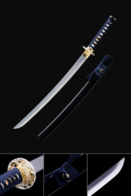 Handmade Manganese Steel Real Japanese Wakizashi Swords With Black Scabbard