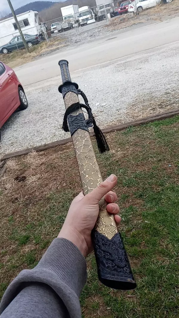 Handmade Japanese Chokuto Ninjato Sword With Golden Scabbard
