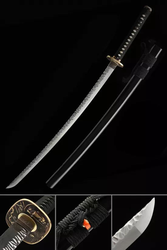 Handmade Real Japanese Samurai Sword With Black Scabbard