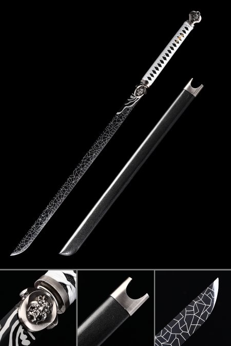 Handmade High Manganese Steel Straight Blade Real Japanese Ninjato Ninja Swords With Black Scabbard