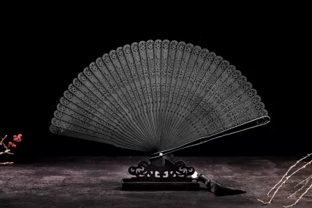 Vintage Japanese Folding Hand Held Fan With Bamboo Frame For Decoration
