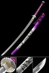 1065 Carbon Steel Katana with Dragon Saya in Purple-White - Chrysanthemum Tsuba