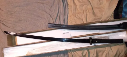 Black Blade Katana Sword - 1045 Manganese Steel with Orchid Alloy Tsuba in Full Tang Design