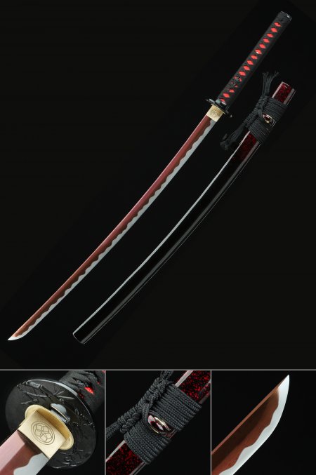 Handmade Japanese Katana Sword High Manganese Steel With Red Blade And Scabbard