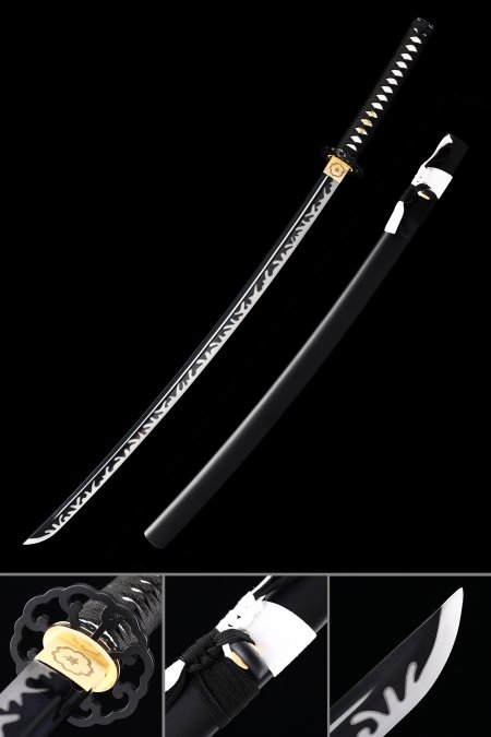 Handmade Japanese Samurai Sword With Black Blade And Scabbard