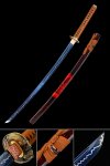 Handmade Japanese Samurai Sword 1095 Steel Full Tang With Blue Blade And Skull Tsuba