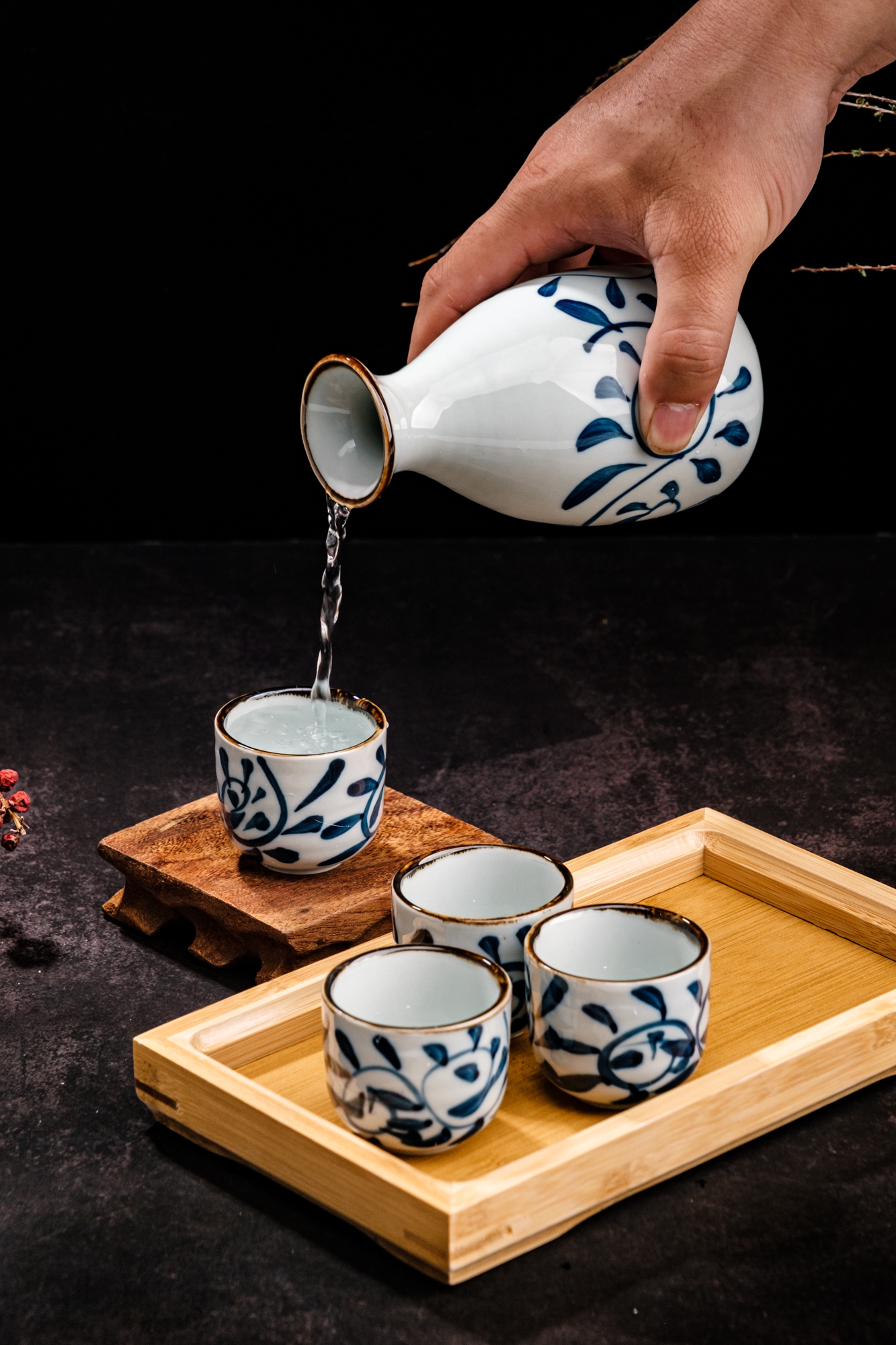  Japanisches Sake-Set – 5-teiliges Set – Karaffe 4 Sake