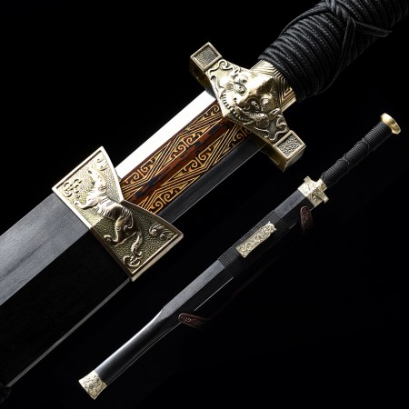 Handmade Pattern Steel Red Branding Blade Chinese Han Dynasty Sword With Ebony Scabbard