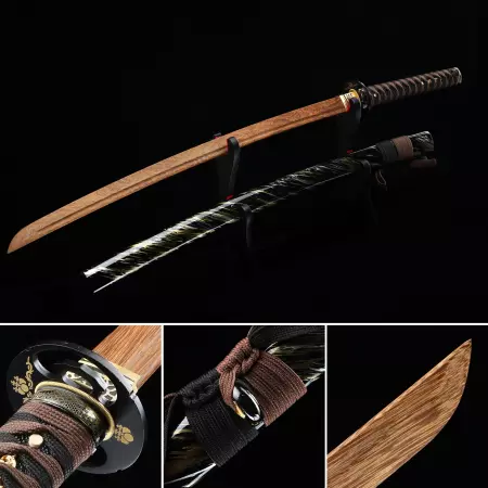 Handmade Japanese Wooden Unsharp Katana With Brown Blade And Black Scabbard