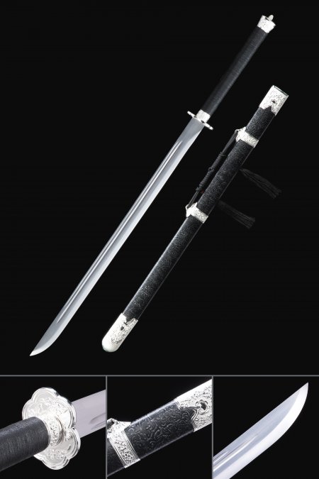 High Manganese Steel Straight Blade Chinese Brotherhood Of Blade Broadsword With Black Scabbard