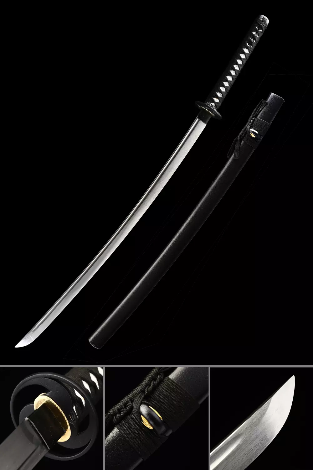 Full Tang Japanese Katana Damascus Steel Sharp Blade Samurai Sword Iron Tsuba 