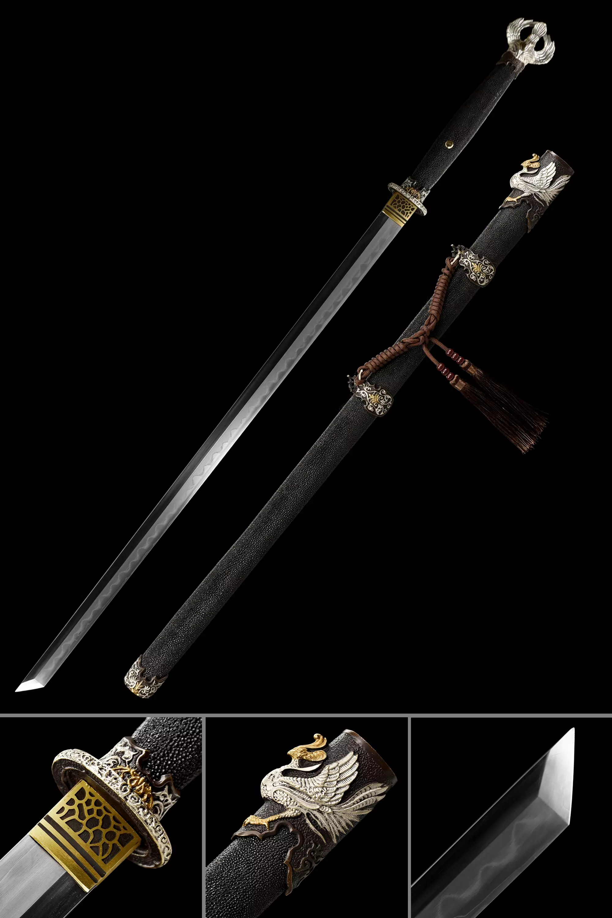 Tang Dao | Handmade Chinese Tang Dao Sword With Black Rayskin Scabbard ...