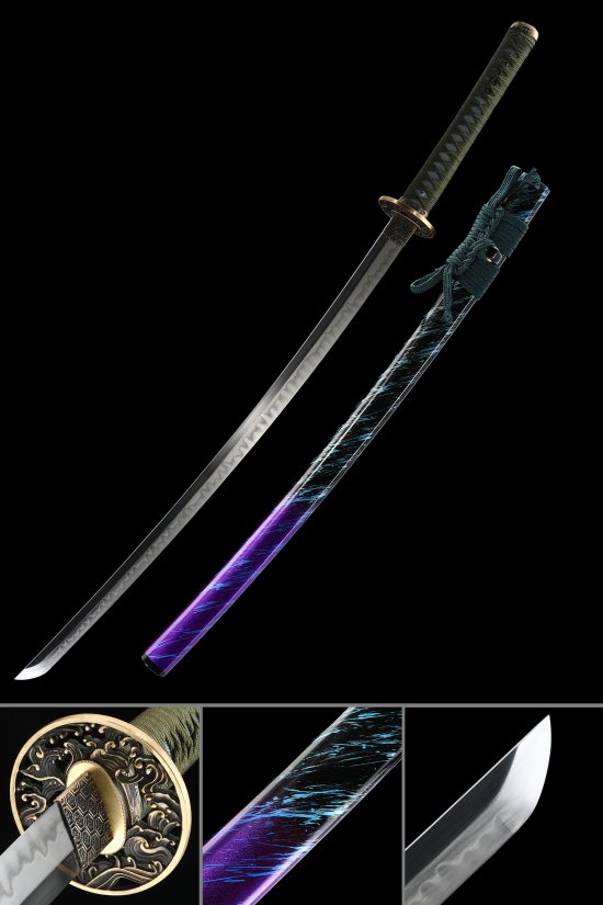 Wave Tsuba T10 Carbon Steel Katana, Real Hamon, Full Tang & Handmade