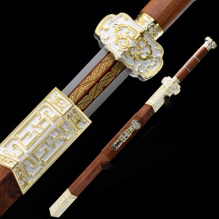 Handgefertigtes Schwert Aus Federstahl Mit Roter Klinge Aus Der Chinesischen Han-dynastie Mit Palisanderscheide