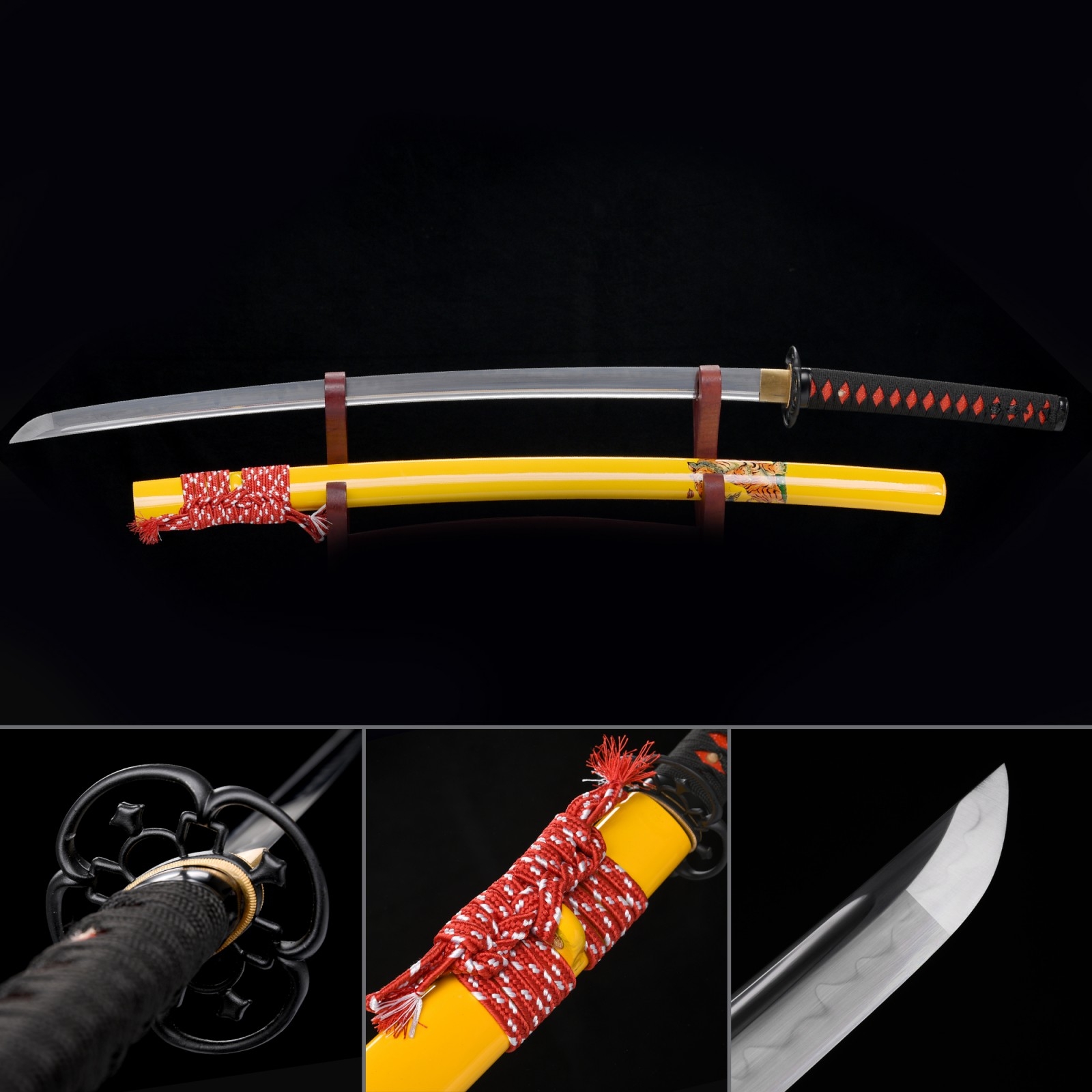 Japanese Samurai Sword T10 Folded Clay Tempered Steel With Yellow Scabbard