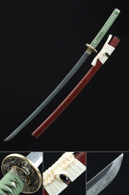 Handcrafted Full Tang Japanese Samurai Sword T10 Carbon Steel With Clay Tempered Blade