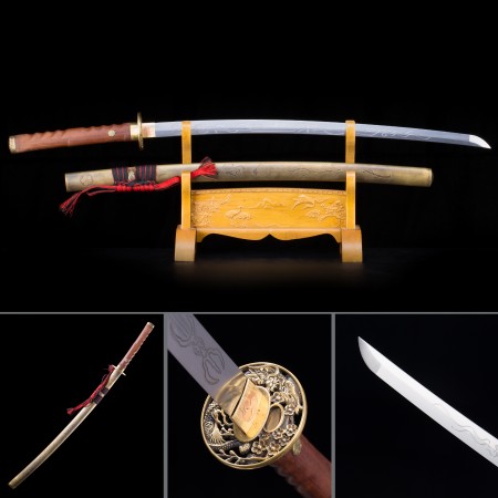 Handmade Japanese Katana Sword Full Tang With Bronze Scabbard