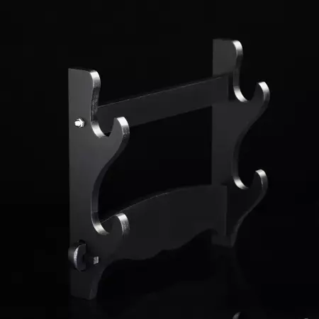 2 Tiers Wooden Sword Stand Wall Mount 2-layer Stand Hanger Bracket Holder Rack Black Lacquered Wood