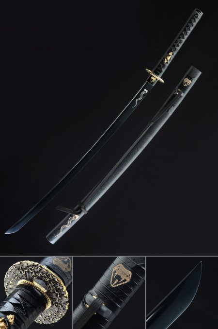 Handmade Japanese Katana Sword With Black Blade