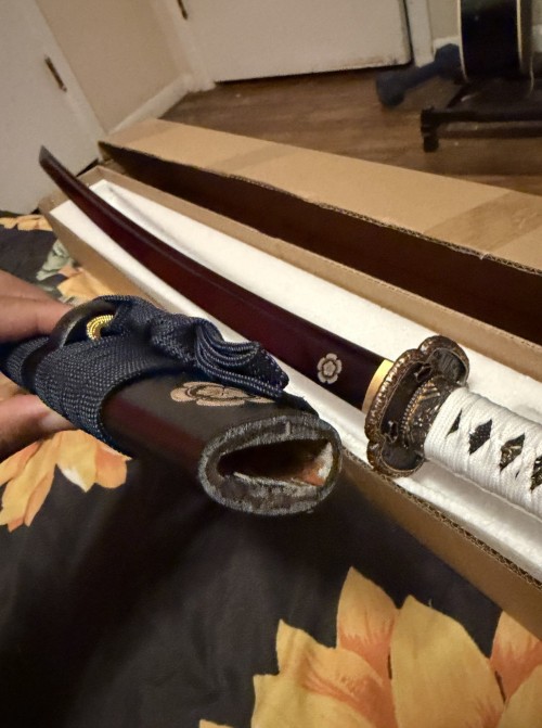 Ghost of Tsushima Katana - Jin Sakai Replica, 1065 Carbon Steel, Blue Blade, Black Saya