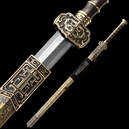 Espada De La Dinastía Han China De Acero De Patrón De Alto Rendimiento Con Vaina De Oro