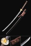 Full Tang Sword, Handmade Japanese Sword T10 Folded Clay Tempered Steel With Brown Scabbard