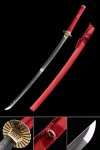 Handmade Japanese Katana Sword T10 Carbon Steel Real Hamon With Red Scabbard
