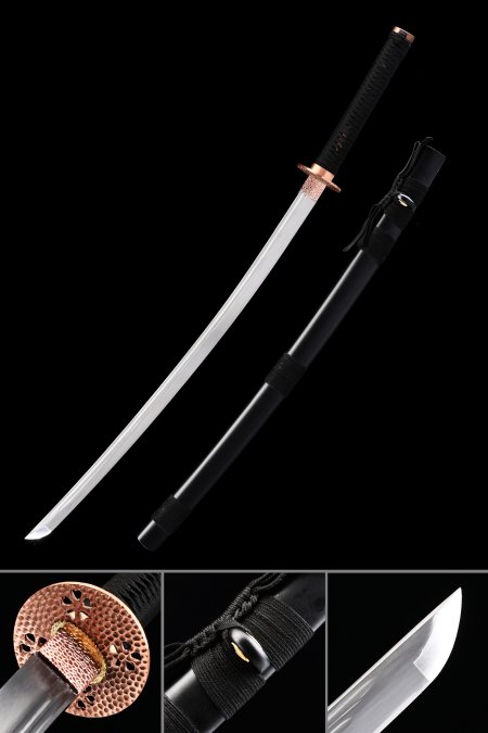 Handmade High Manganese Steel Real Black Katana Samurai Swords With Real Copper Tsuba