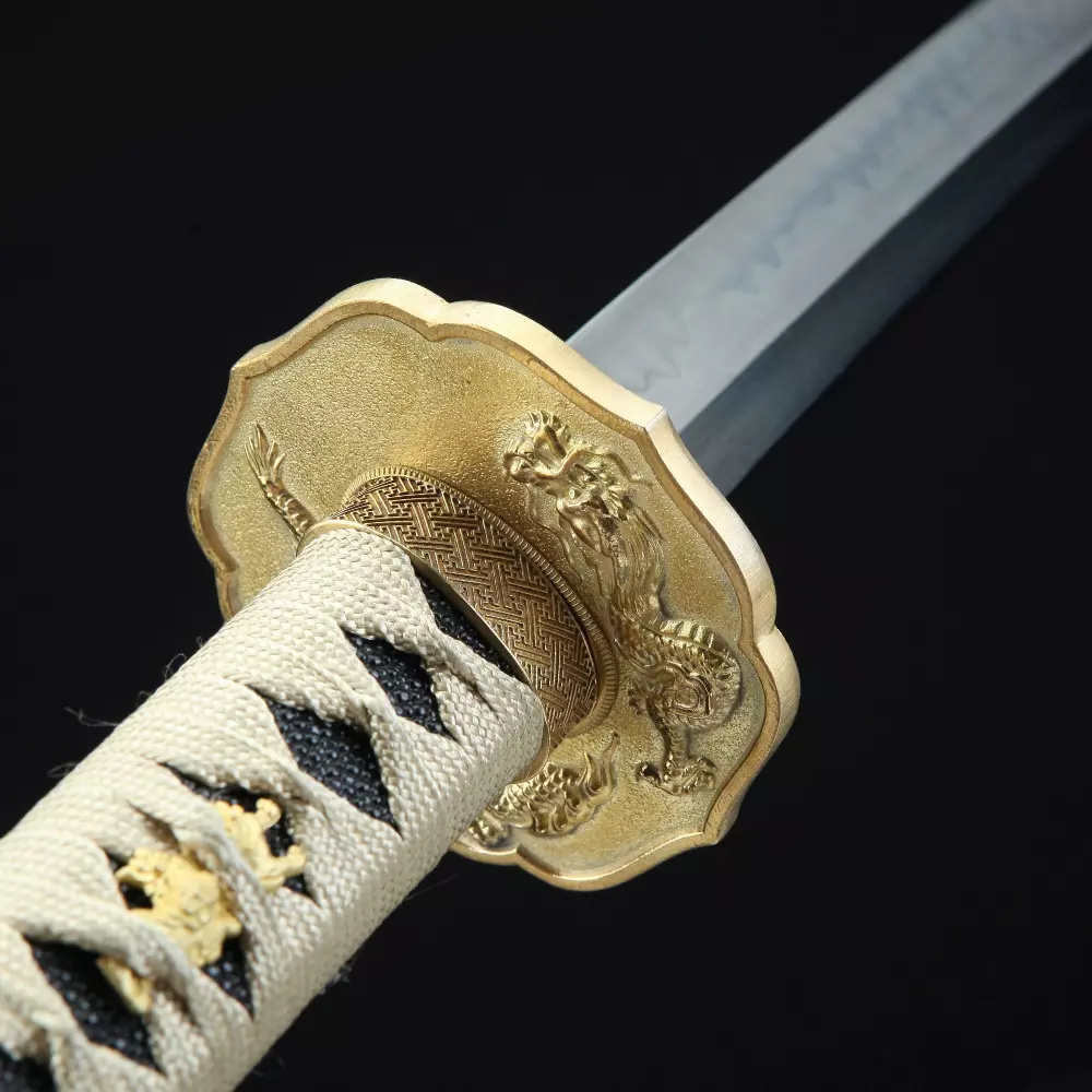 Black And White Katana | T10 Folded Clay Tempered Katana with Real