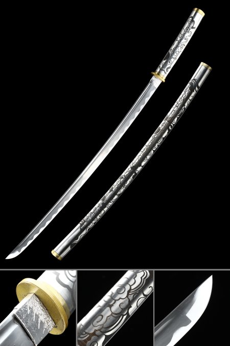 Handmade 1065 Carbon Steel Katana Sword With Dragon-themed Saya