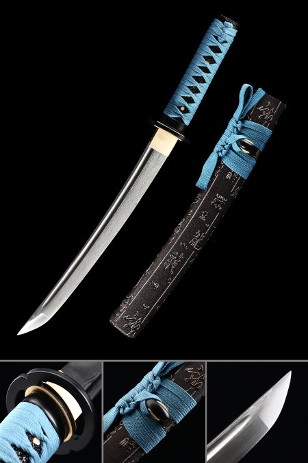 Handmade  Japanese Tanto Sword Pattern Steel With Black Scabbard