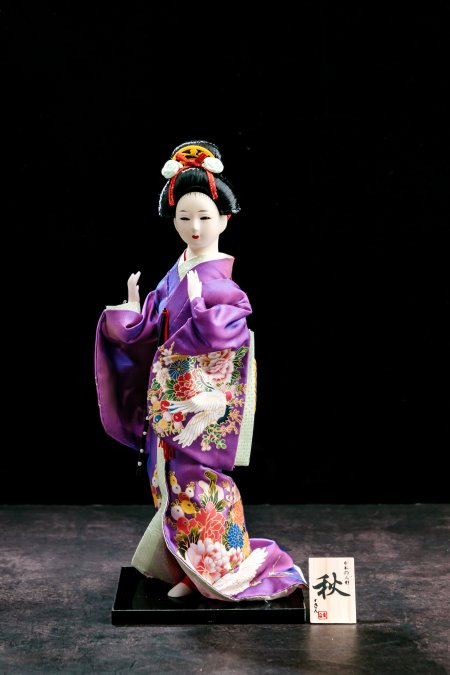 Traditional Japanese Geisha Doll With Purple Kimono