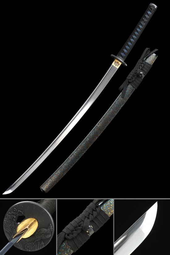 Phoenix Tsuba 1095 Carbon Steel Katana, Full Tang, Handmade & Black Saya