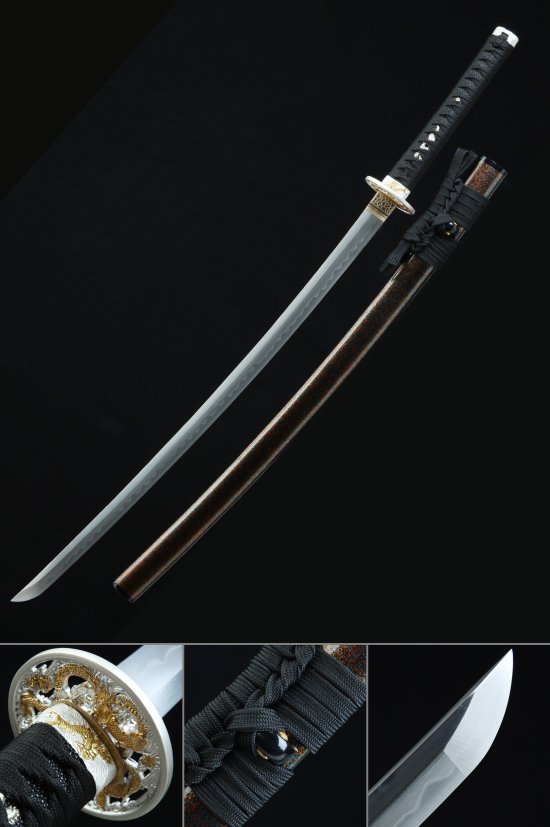 Dragon Tsuba T10 Carbon Steel Katana, Clay Tempered, Full Tang & Handcrafted