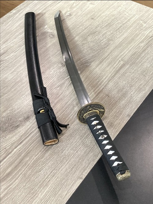 Handmade Japanese Wakizashi Sword High Manganese Steel With Black Scabbard
