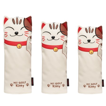 Lucky Cat Golf Wood Headcovers Set - Cream White