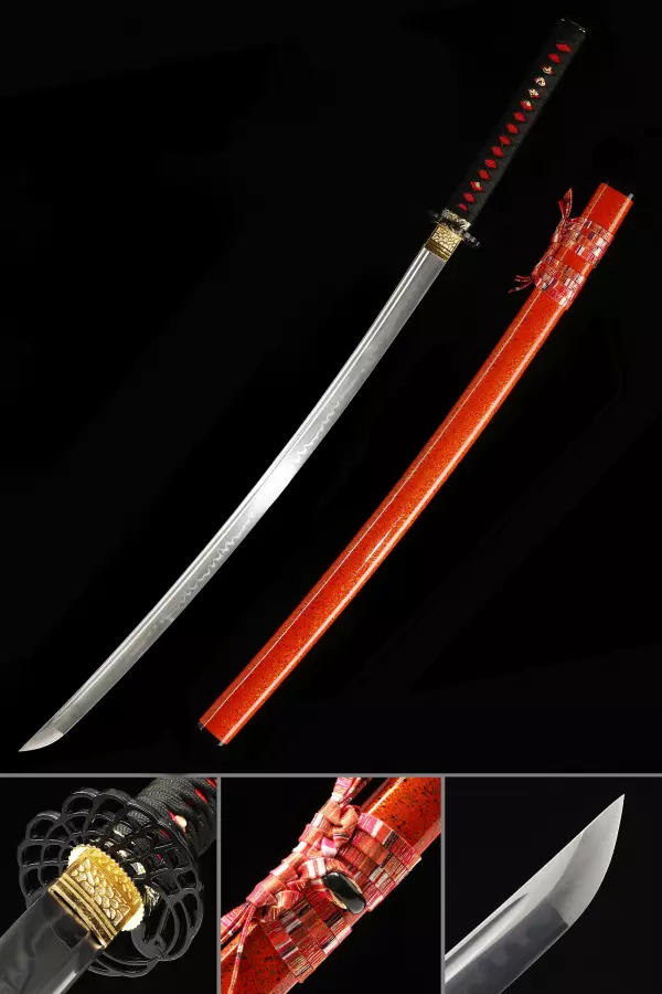 Handmade Japanese Katana Sword T10 Folded Clay Tempered Steel Full Tang