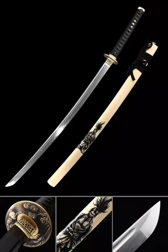 Handmade Japanese Katana Sword T10 Folded Clay Tempered Steel Real Hamon