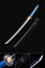 Handmade Wakizashi Sword 1065 Carbon Steel With Black Scabbard