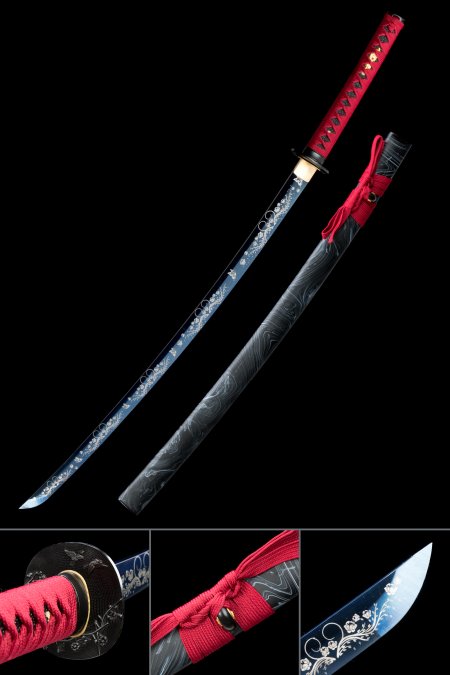Handmade Japanese Katana Sword Full Tang With Blue Blade
