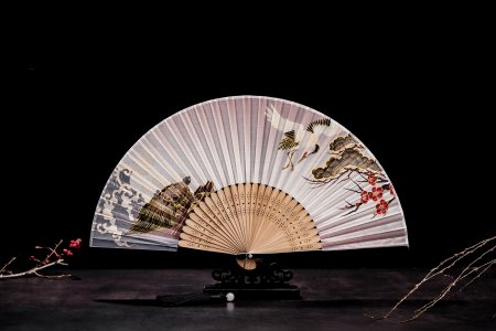 Japanese Folding Silk Fan With Bamboo Frame For Performance