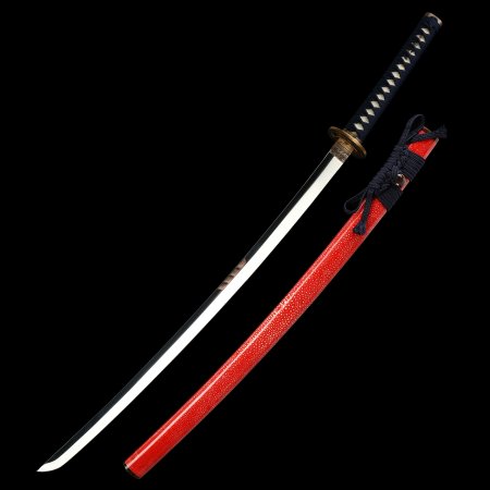 Handcrafted Full Tang Japanese Samurai Sword 1095 Carbon Steel With Red Pearl Rayskin Scabbard