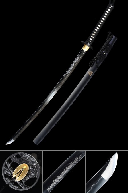 Full Tang Handmade 1090 Carbon Steel Katana With Black Saya