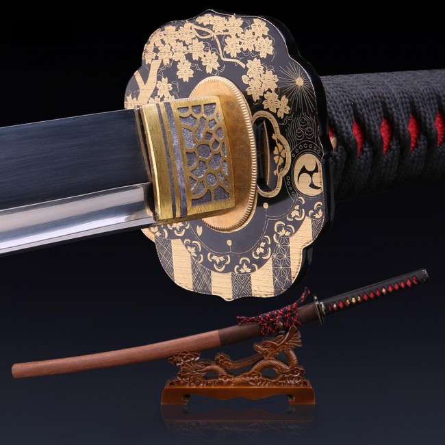 Traditional Katana | Cherry Blossom Tsuba T10 Carbon Steel Katana