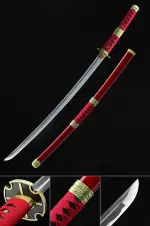 Katana Enma de Zoro funcional de acero de damasco rojo 41702