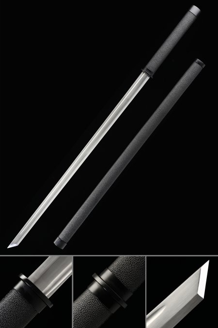 Handmade Japanese Ninjato Sword Full Tang With Black Leather Scabbard