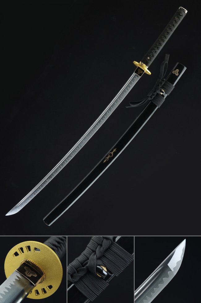 Kill Bill Hattori Hanzo Bride Katana - Clay Tempered Replica, 1045 Carbon Steel, Black Saya